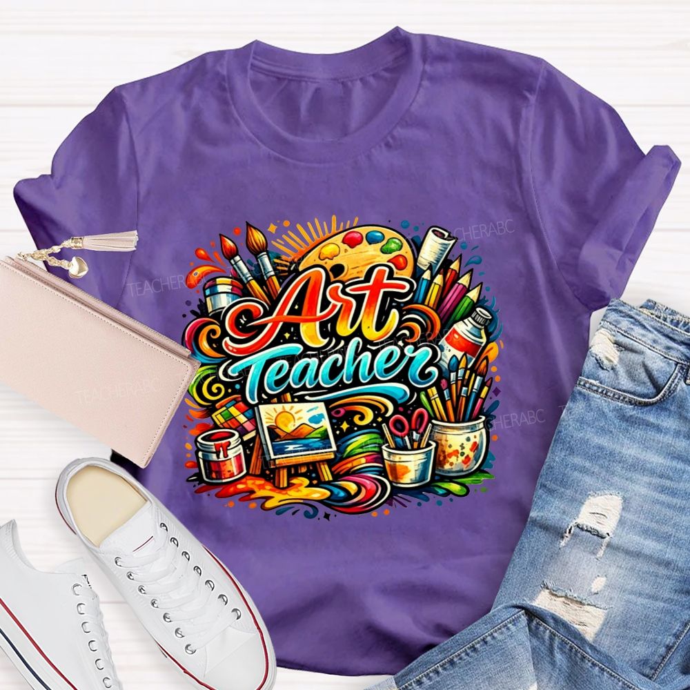 Rainbow Swirl Art Tools Artist Teacher T-shirt