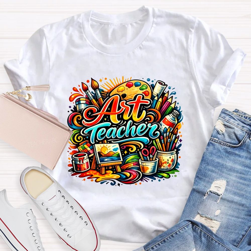 Rainbow Swirl Art Tools Artist Teacher T-shirt