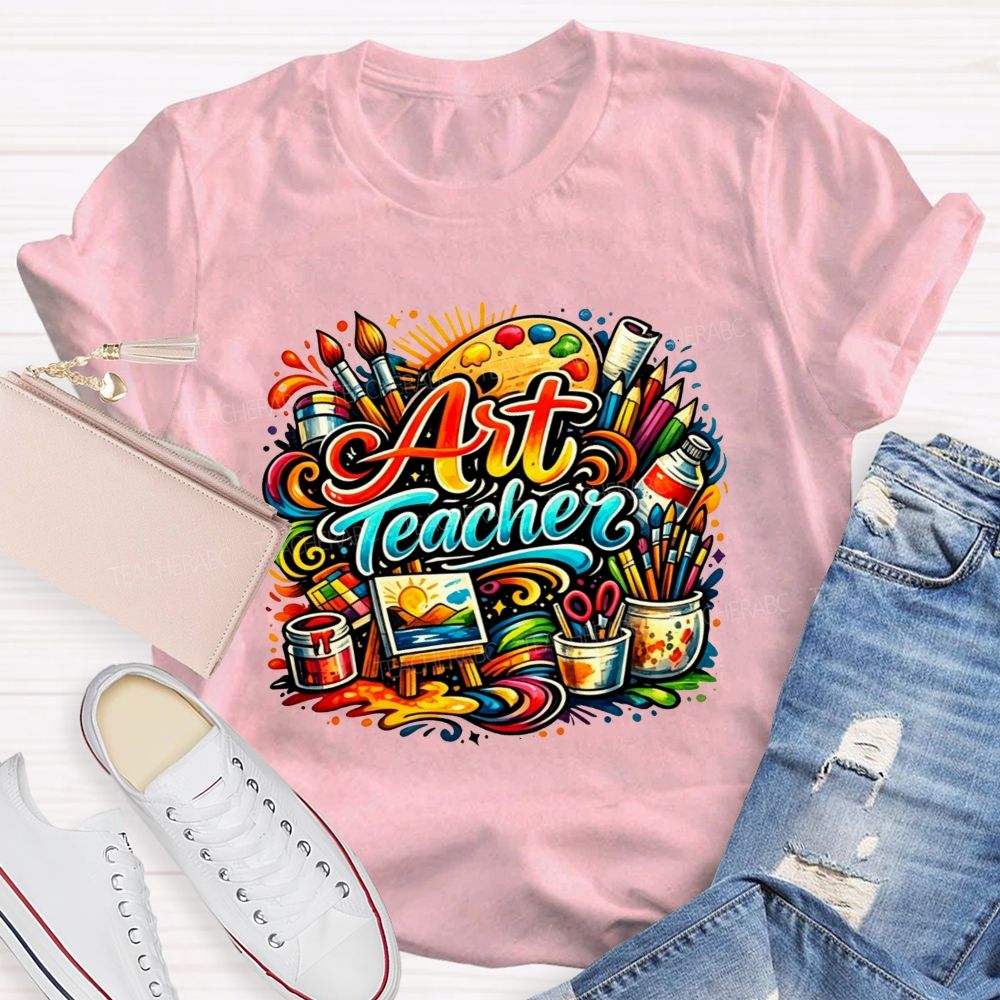 Rainbow Swirl Art Tools Artist Teacher T-shirt