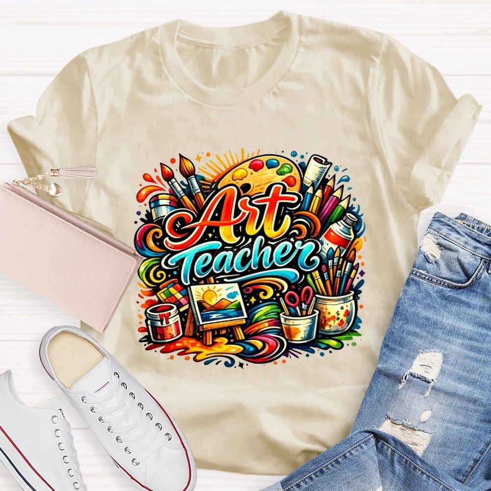 Rainbow Swirl Art Tools Artist Teacher T-shirt