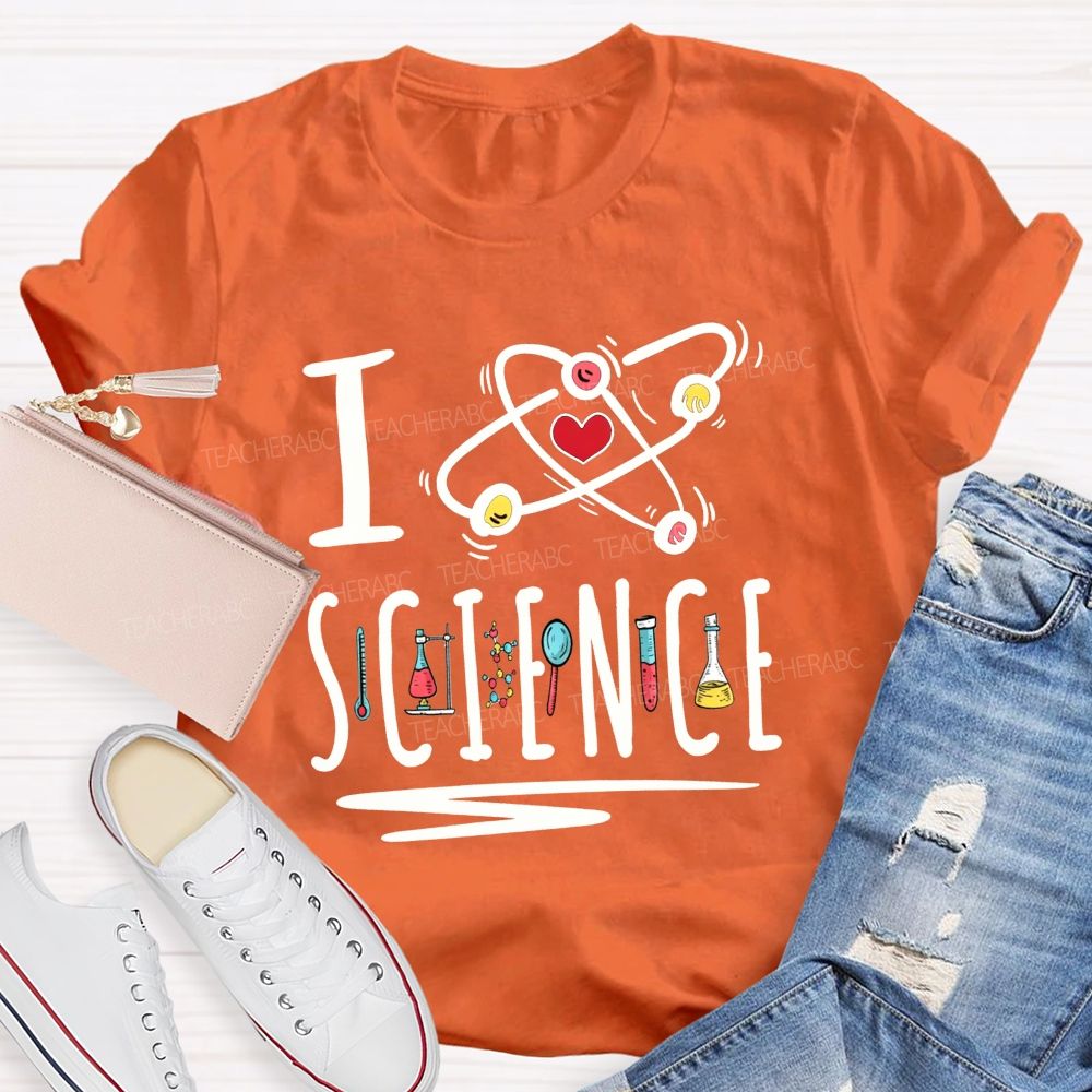 I Love Science Atom Lab Equipment Graphic Science Teacher T-shirt
