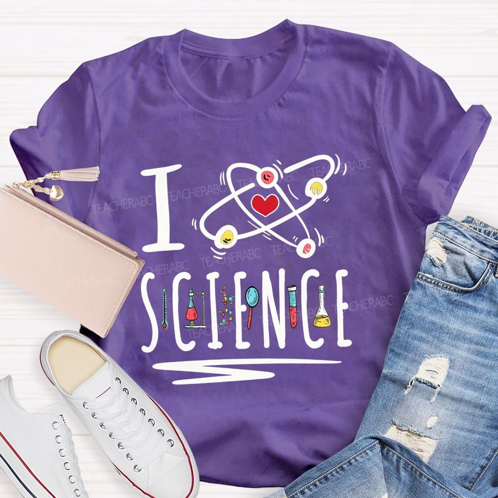 I Love Science Atom Lab Equipment Graphic Science Teacher T-shirt