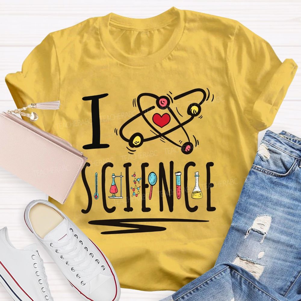 I Love Science Atom Lab Equipment Graphic Science Teacher T-shirt