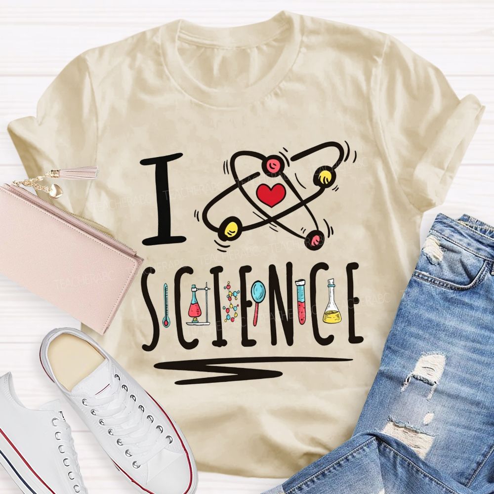 I Love Science Atom Lab Equipment Graphic Science Teacher T-shirt