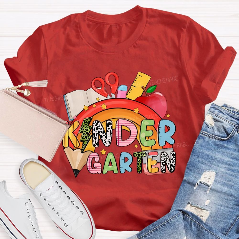 Personalized Grade Rainbow Kindergarten Teacher Life Vibes T-shirt