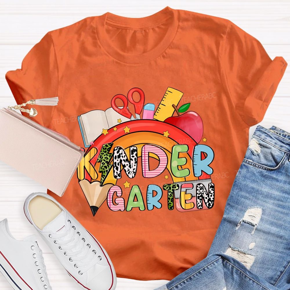 Personalized Grade Rainbow Kindergarten Teacher Life Vibes T-shirt