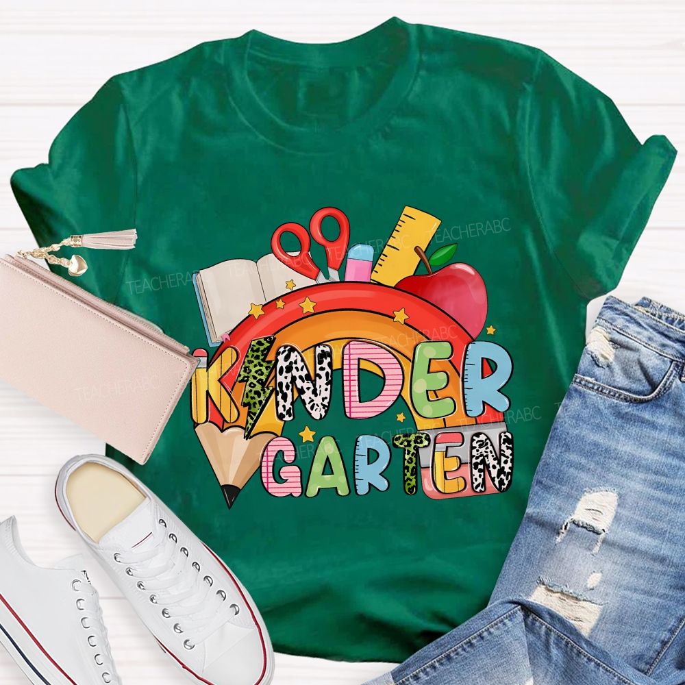 Personalized Grade Rainbow Kindergarten Teacher Life Vibes T-shirt