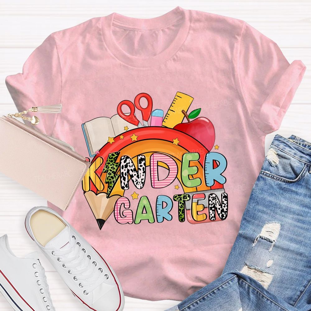 Personalized Grade Rainbow Kindergarten Teacher Life Vibes T-shirt