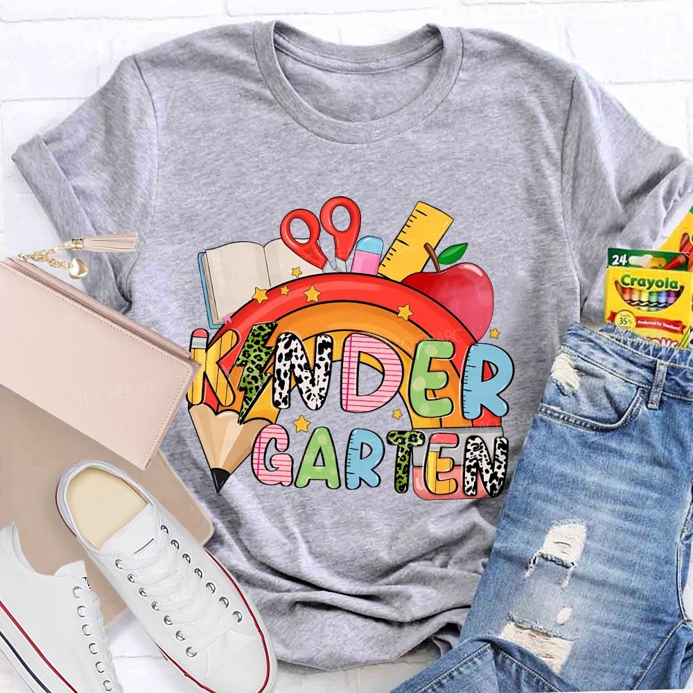 Personalized Grade Rainbow Kindergarten Teacher Life Vibes T-shirt
