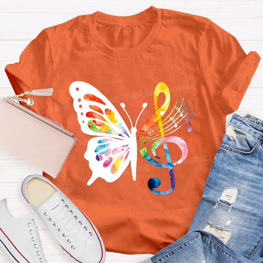 Music Notes With Butterfly Teacher T-Shirt