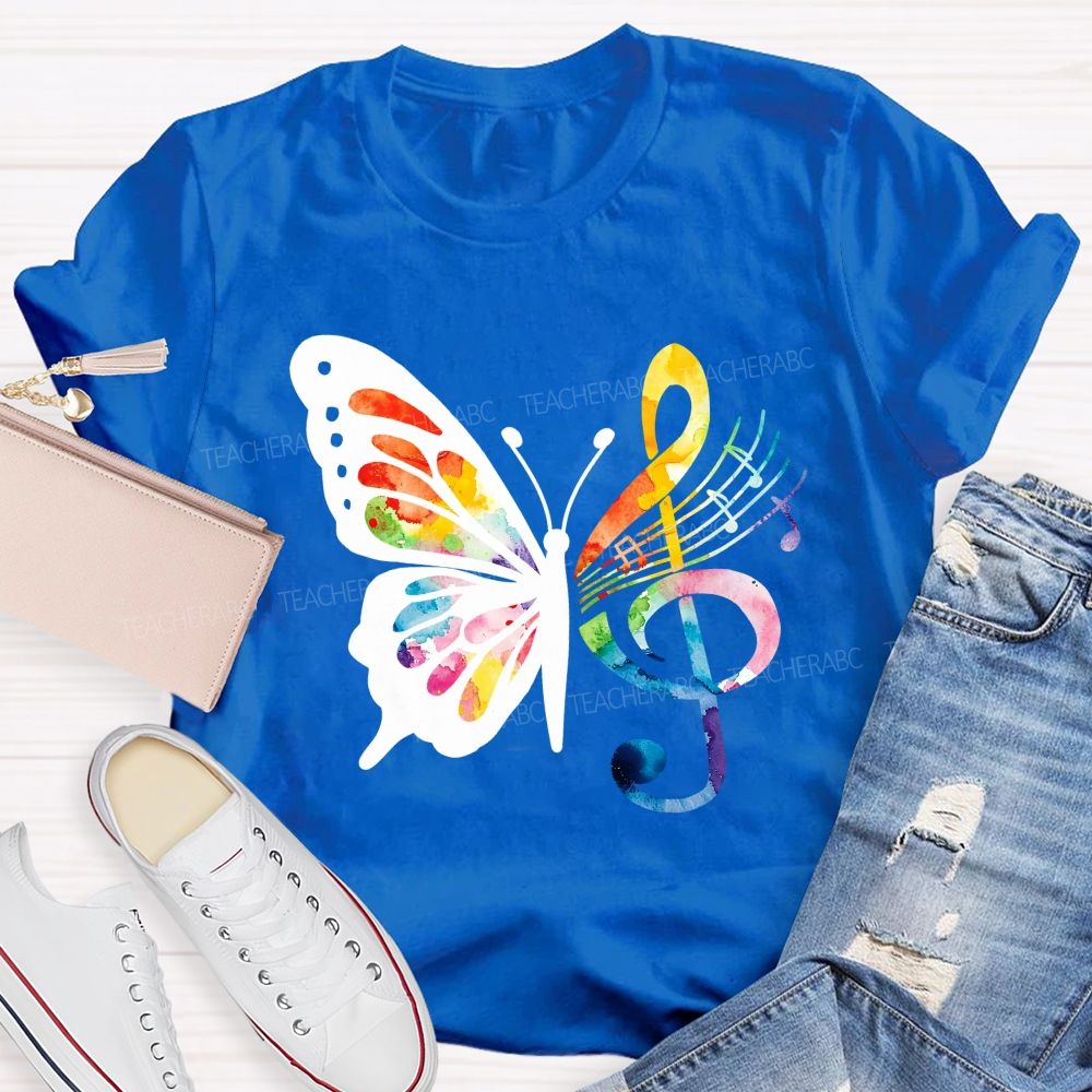 Music Notes With Butterfly Teacher T-Shirt