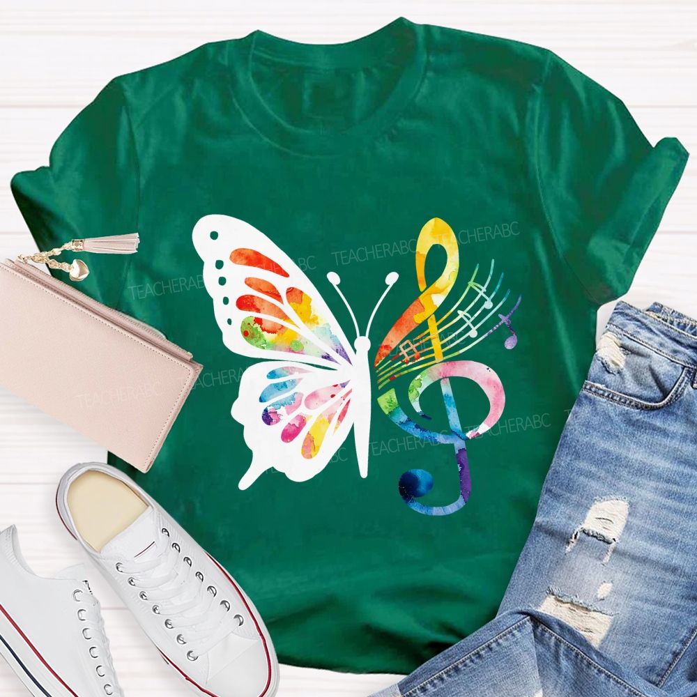 Music Notes With Butterfly Teacher T-Shirt