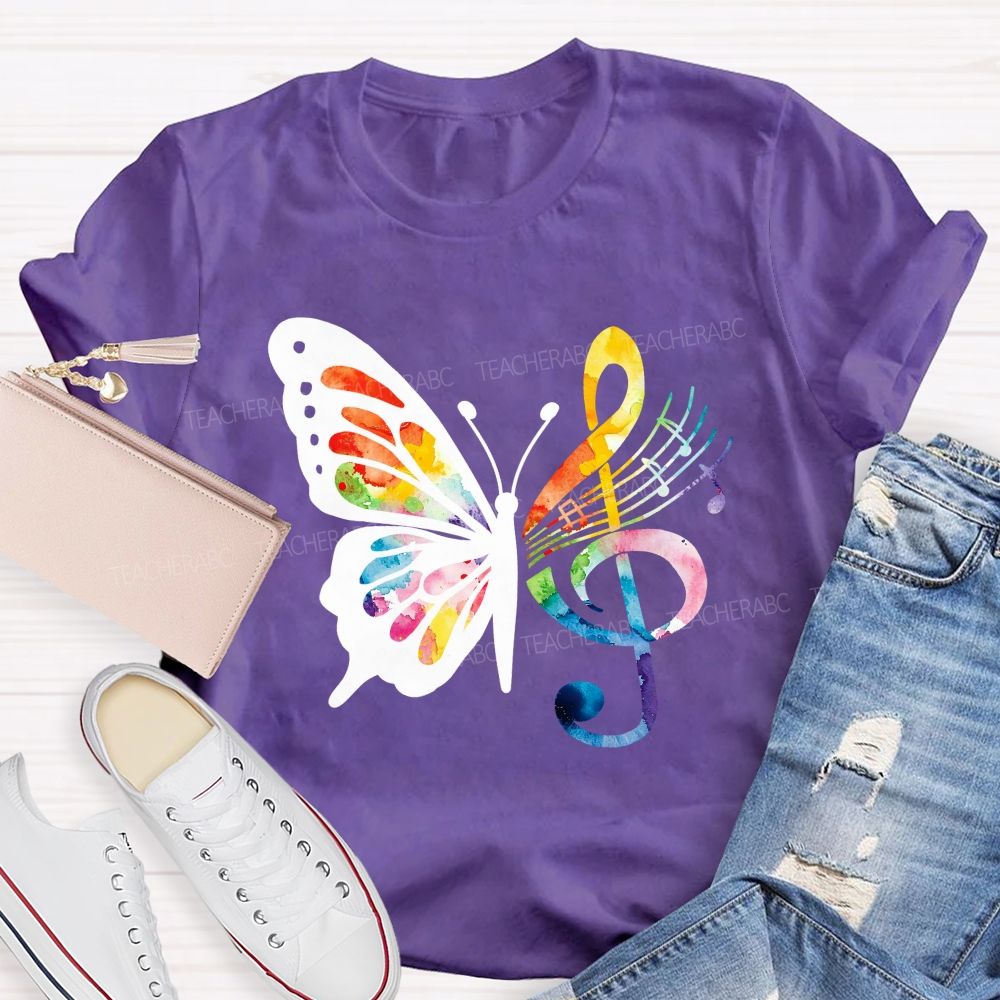 Music Notes With Butterfly Teacher T-Shirt