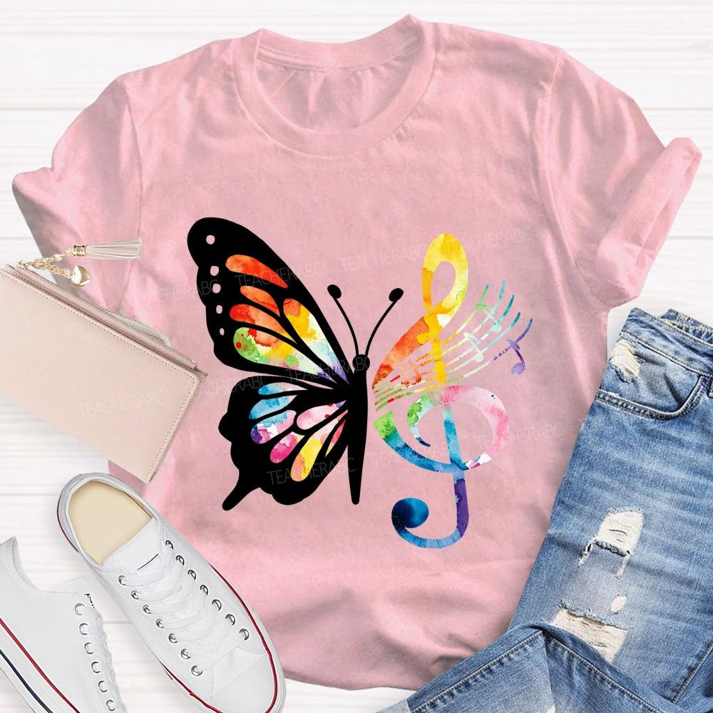 Music Notes With Butterfly Teacher T-Shirt