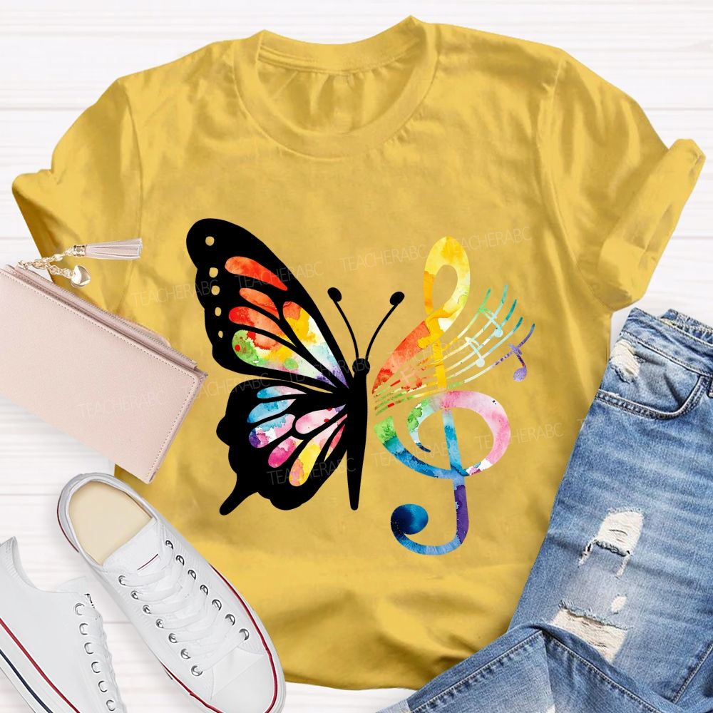 Music Notes With Butterfly Teacher T-Shirt
