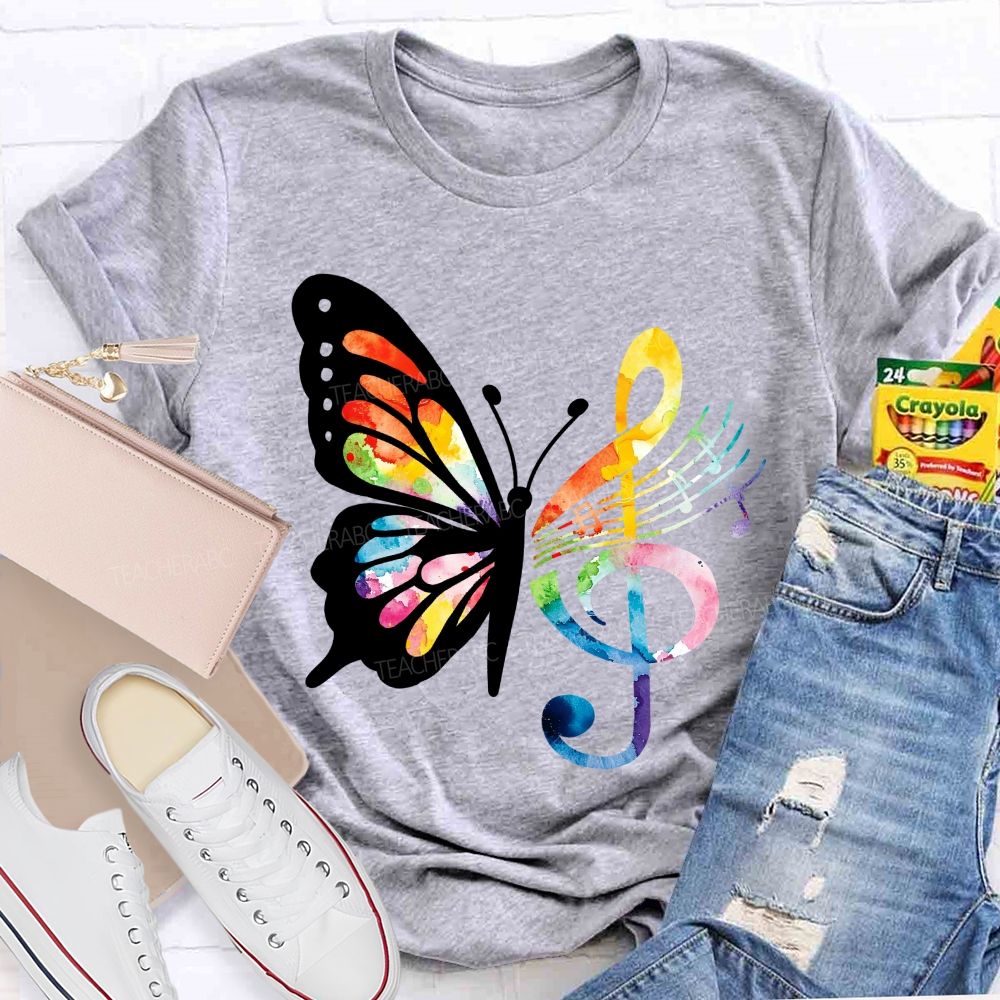 Music Notes With Butterfly Teacher T-Shirt