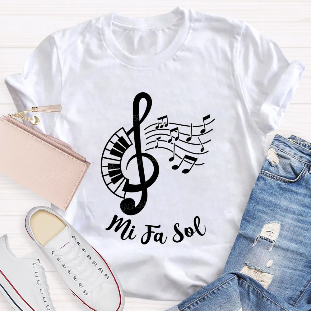 Mi Fa Sol Treble Clef Piano Music Teacher T-shirt