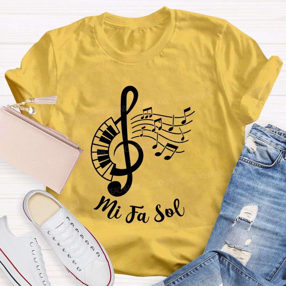 Mi Fa Sol Treble Clef Piano Music Teacher T-shirt