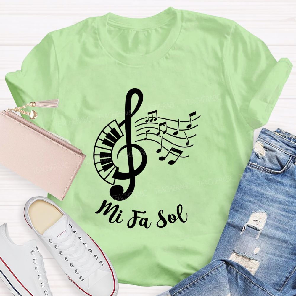 Mi Fa Sol Treble Clef Piano Music Teacher T-shirt
