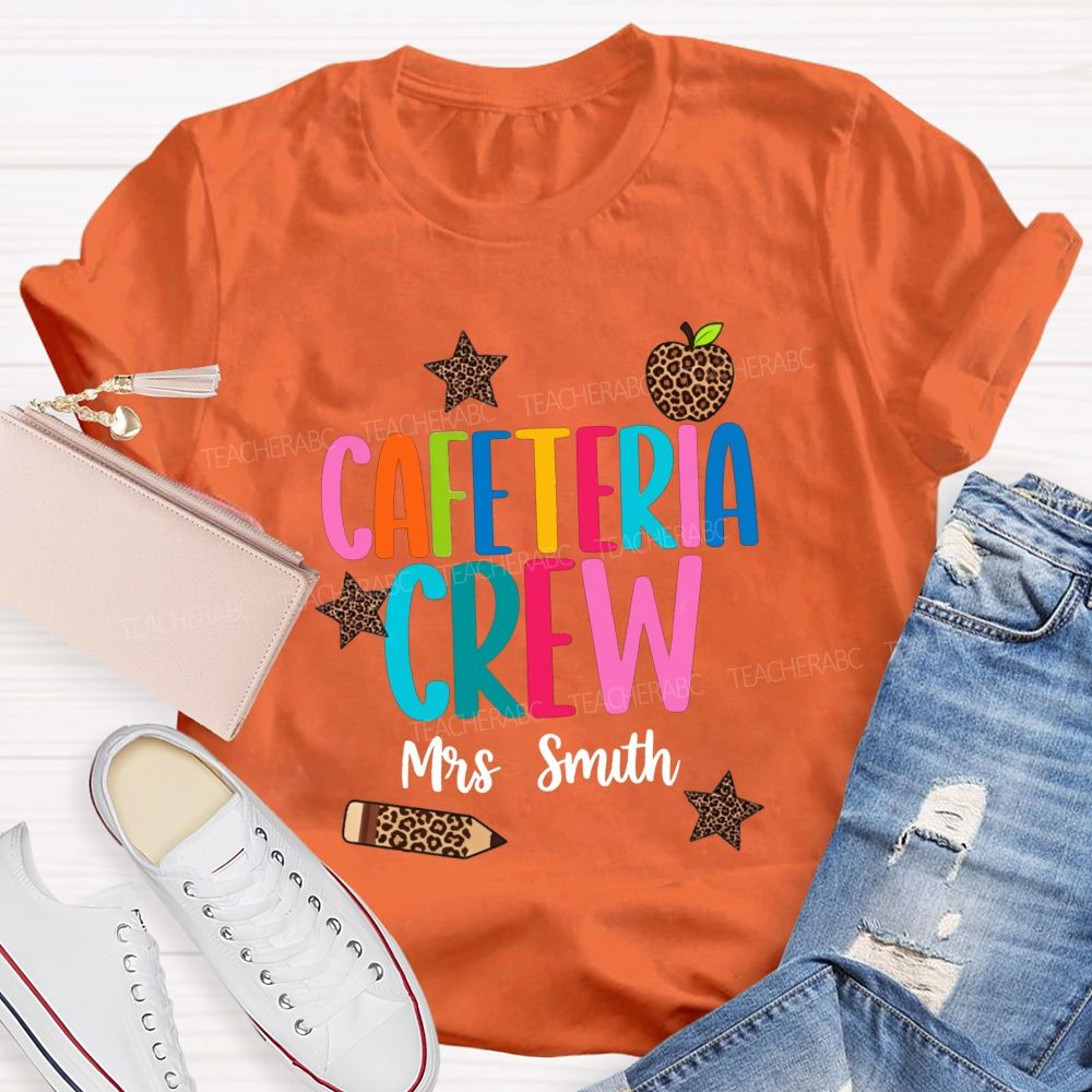 Personalized Name Cafeteria Crew Leopard Apple Star Pencil T-shirt