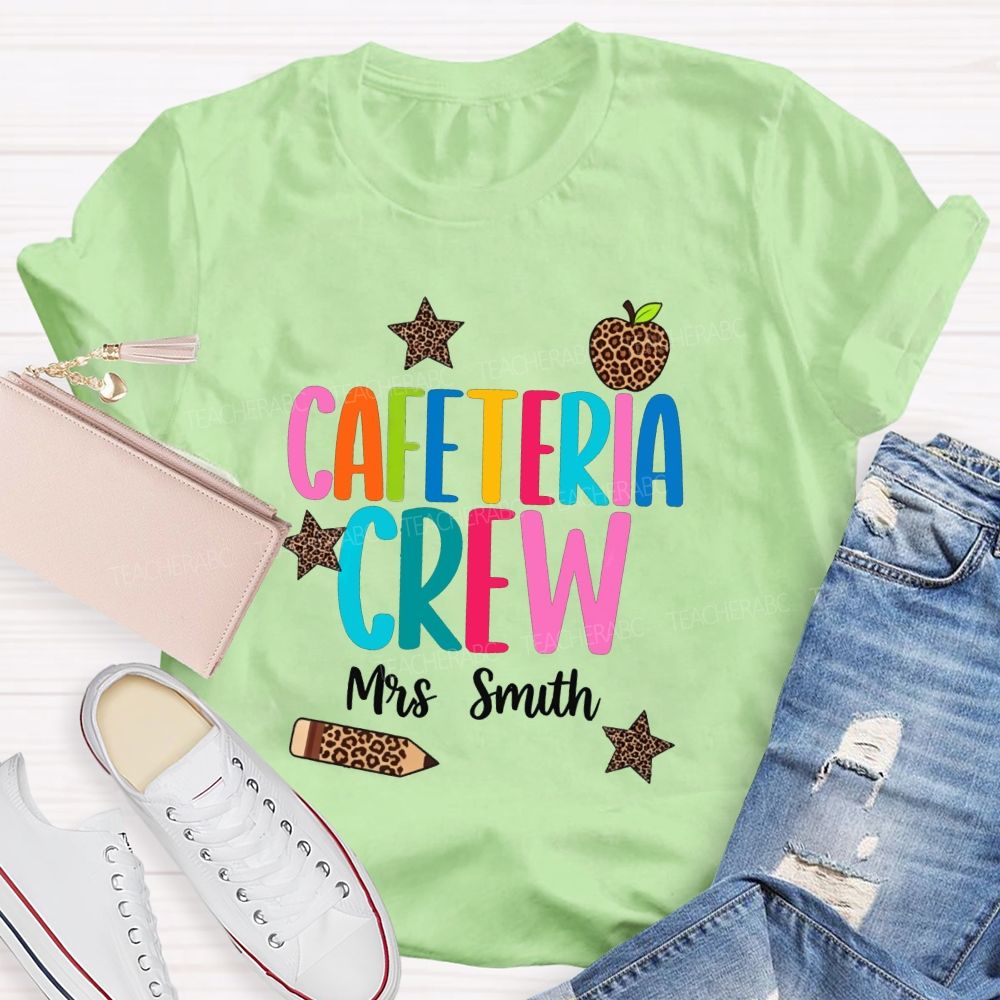 Personalized Name Cafeteria Crew Leopard Apple Star Pencil T-shirt