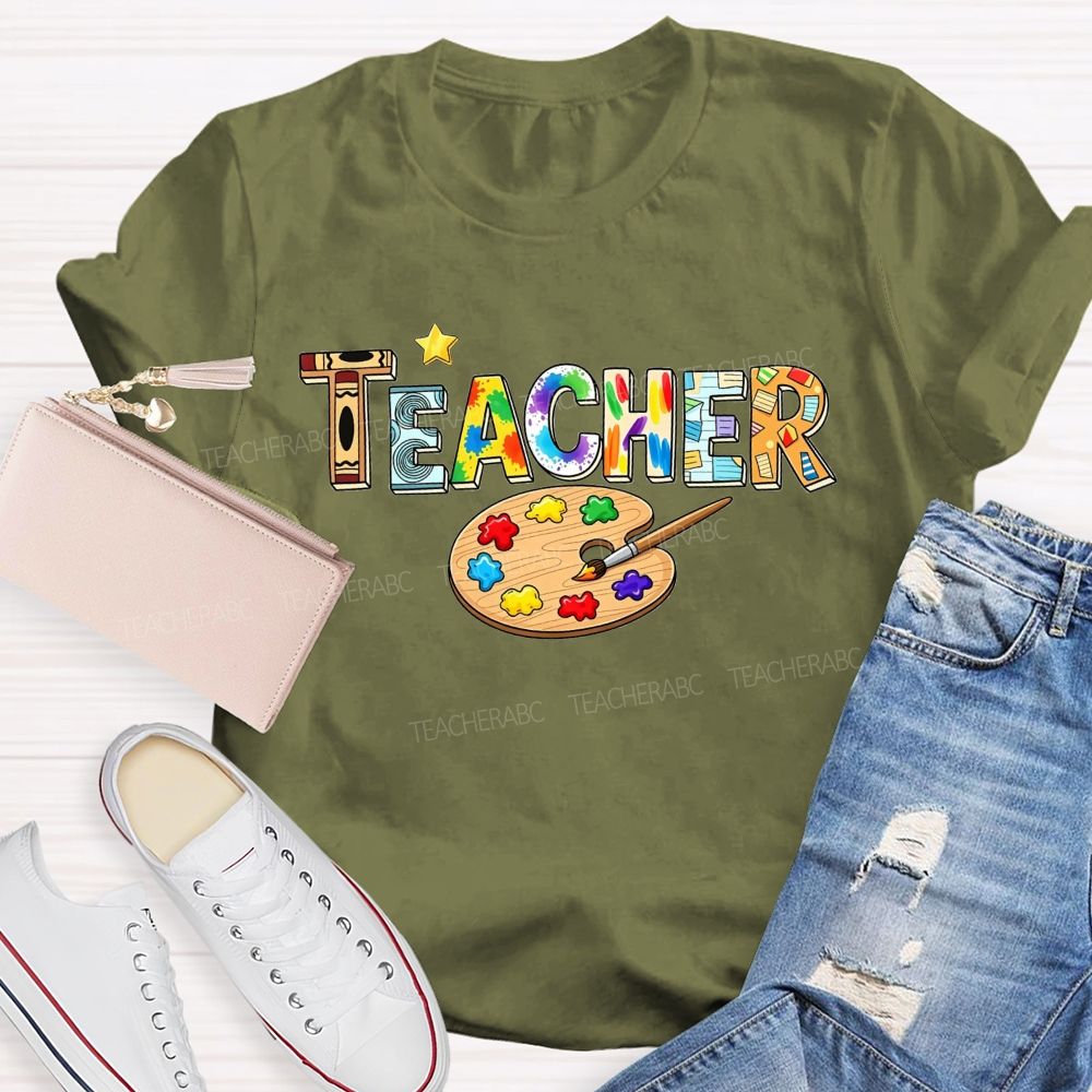 Art Teacher Rainbow Paint Splash Teacher T-shirt