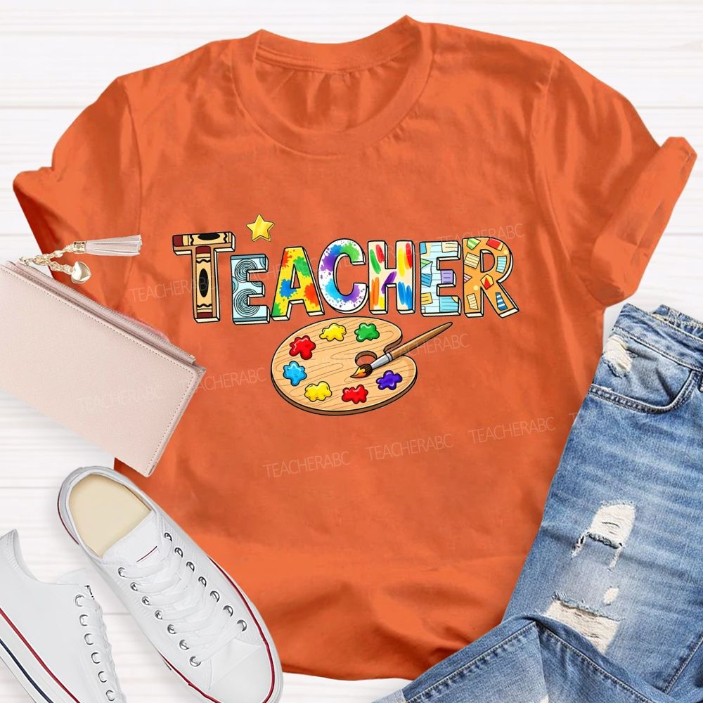 Art Teacher Rainbow Paint Splash Teacher T-shirt