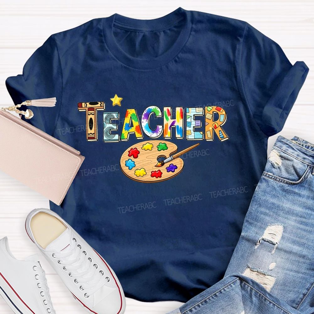 Art Teacher Rainbow Paint Splash Teacher T-shirt