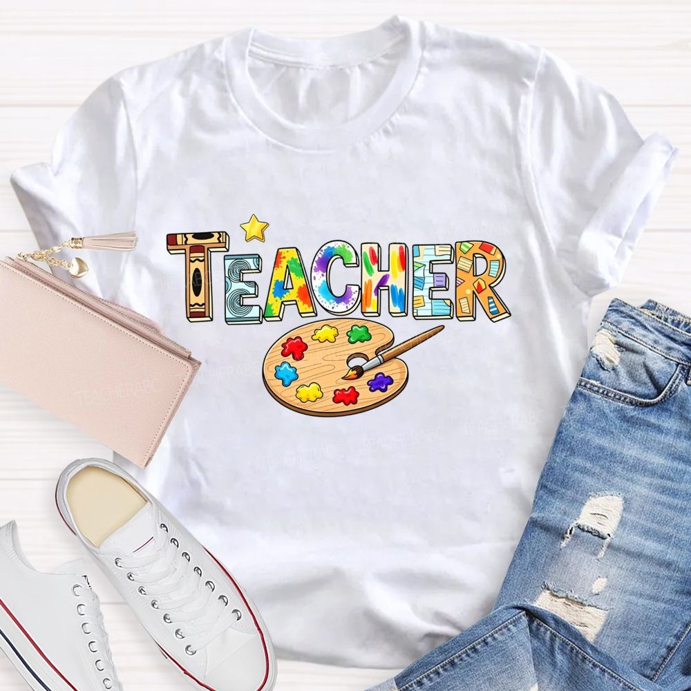 Art Teacher Rainbow Paint Splash Teacher T-shirt