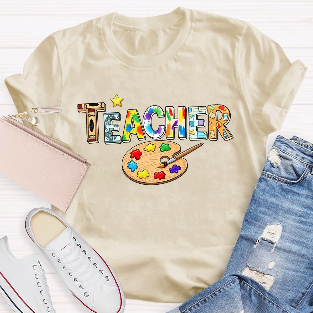 Art Teacher Rainbow Paint Splash Teacher T-shirt