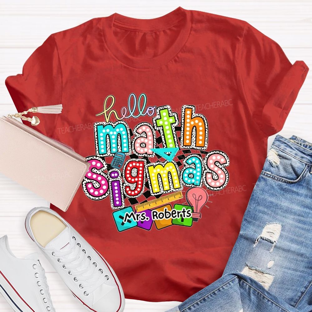 Personalized Name Hello Math Teacher Colorful Doodle Teacher T-shirt