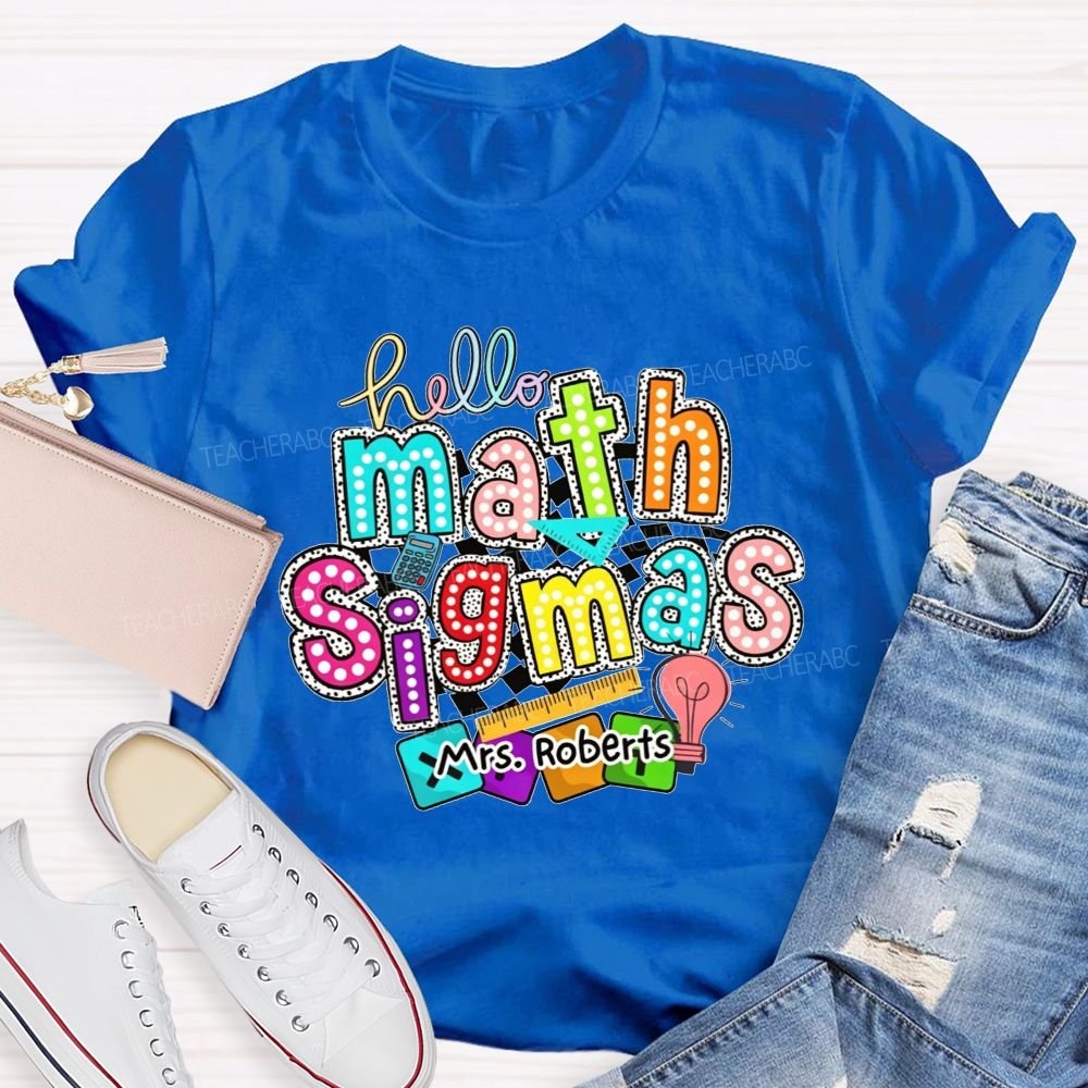 Personalized Name Hello Math Teacher Colorful Doodle Teacher T-shirt