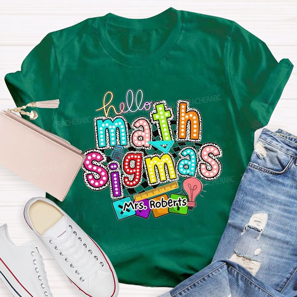 Personalized Name Hello Math Teacher Colorful Doodle Teacher T-shirt