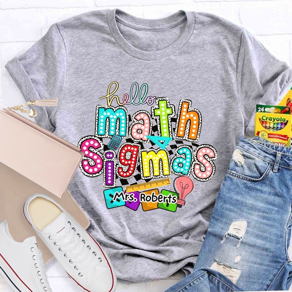 Personalized Name Hello Math Teacher Colorful Doodle Teacher T-shirt