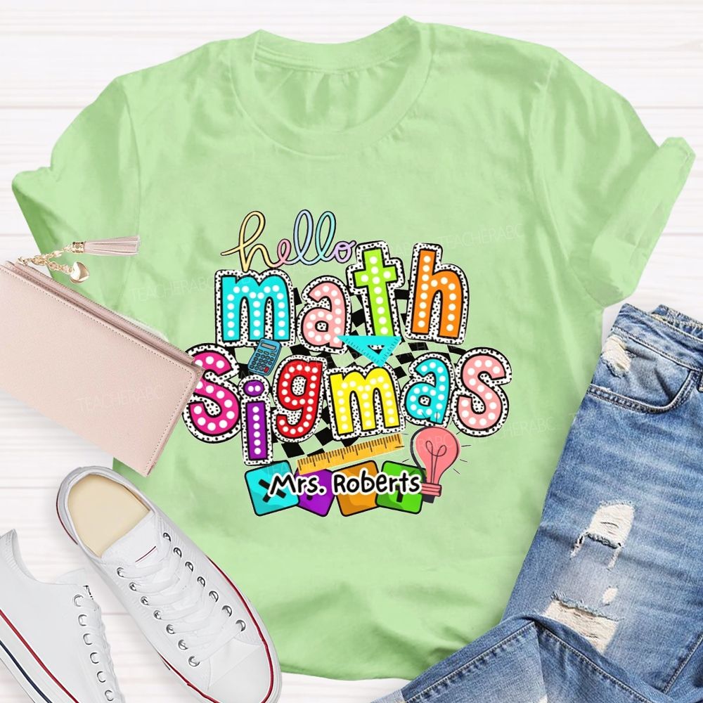 Personalized Name Hello Math Teacher Colorful Doodle Teacher T-shirt