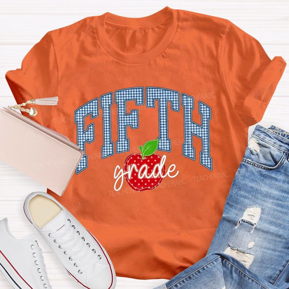 Personalized Grade Red Apple Graphic Teacher T-shirt