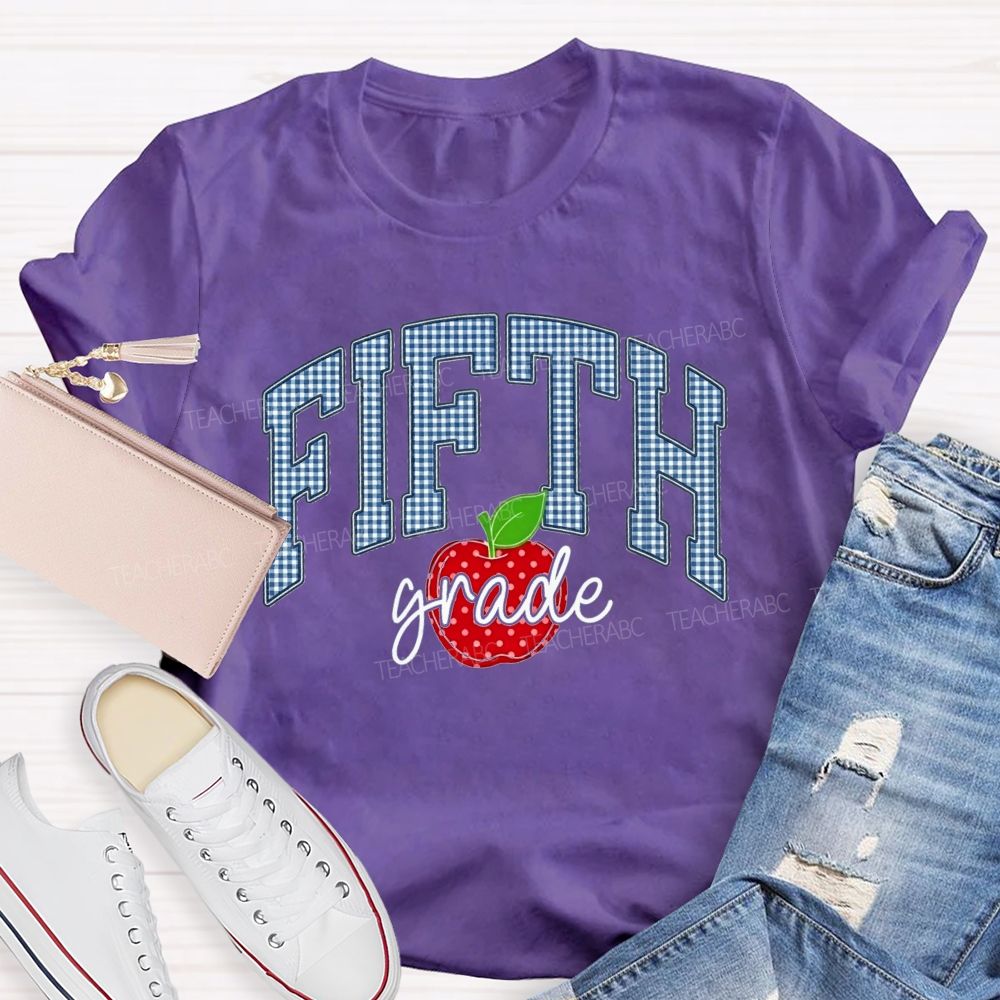 Personalized Grade Red Apple Graphic Teacher T-shirt