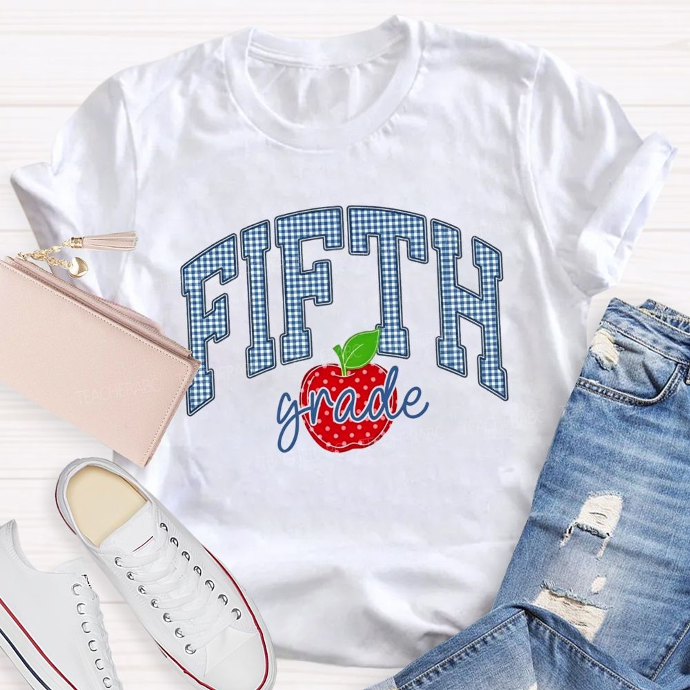 Personalized Grade Red Apple Graphic Teacher T-shirt