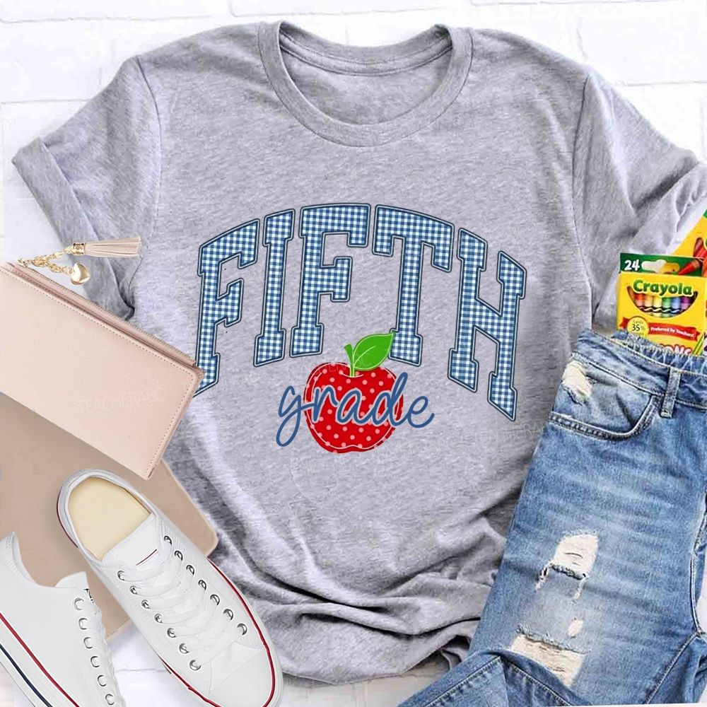 Personalized Grade Red Apple Graphic Teacher T-shirt