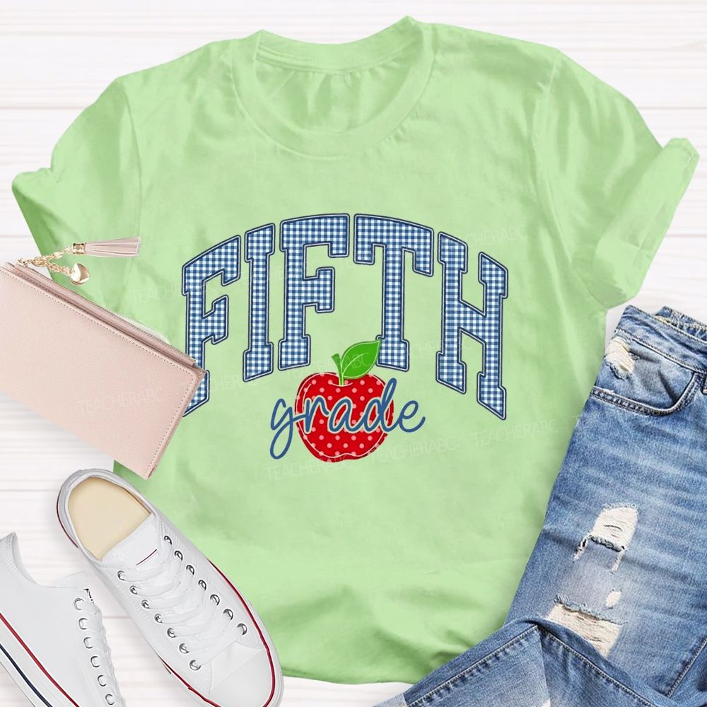 Personalized Grade Red Apple Graphic Teacher T-shirt