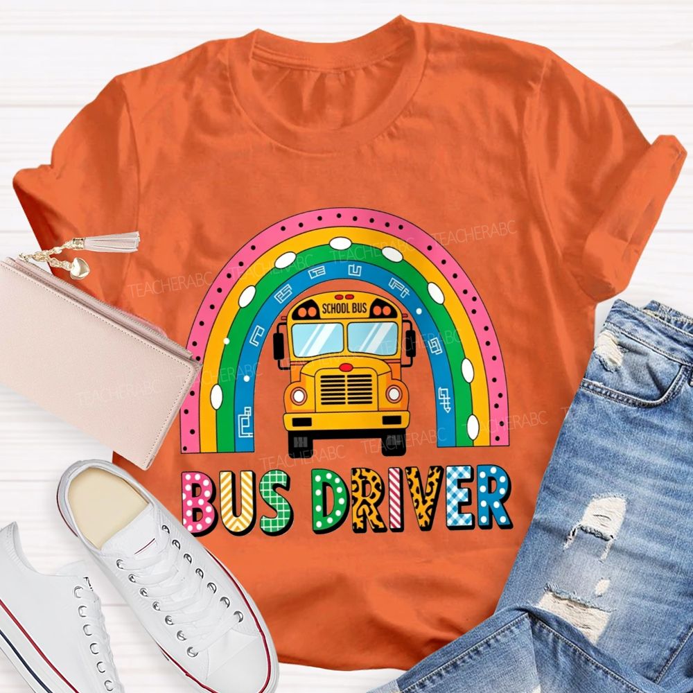 Leopard Plaid Mixed Texture Bus Driver Rainbow T-shirt