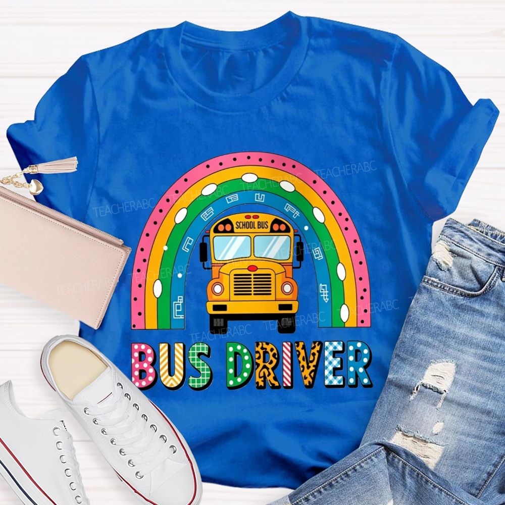 Leopard Plaid Mixed Texture Bus Driver Rainbow T-shirt