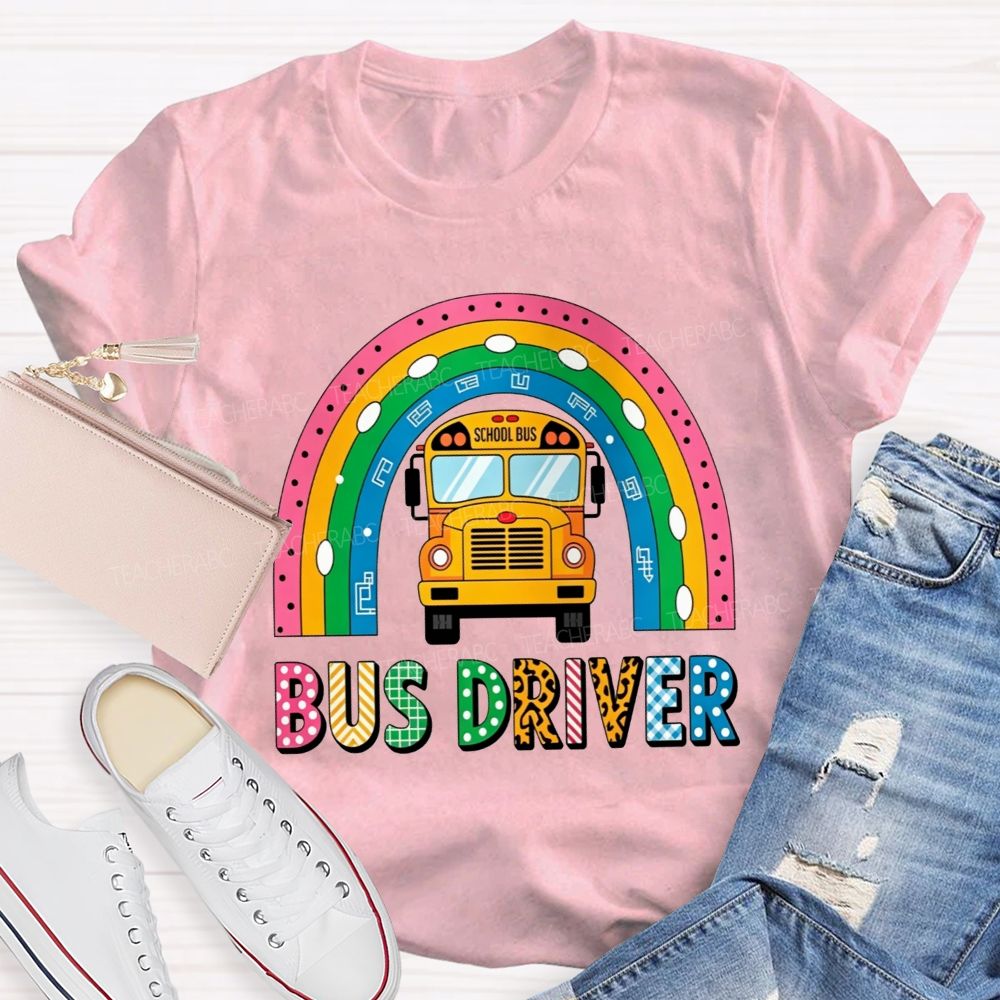 Leopard Plaid Mixed Texture Bus Driver Rainbow T-shirt