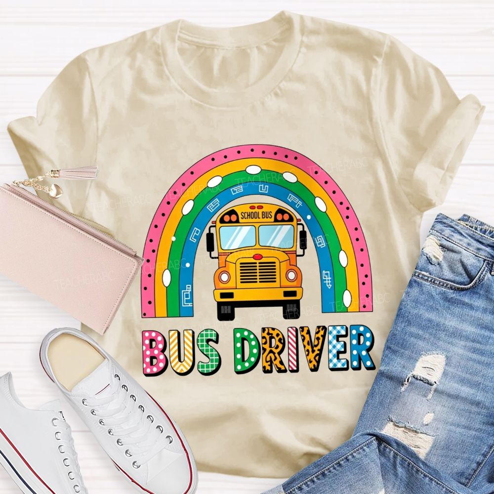 Leopard Plaid Mixed Texture Bus Driver Rainbow T-shirt