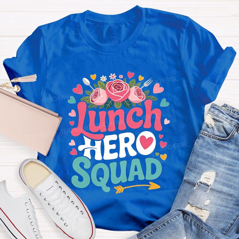 Lunch Hero Squad Floral Cafeteria Staff T-shirt