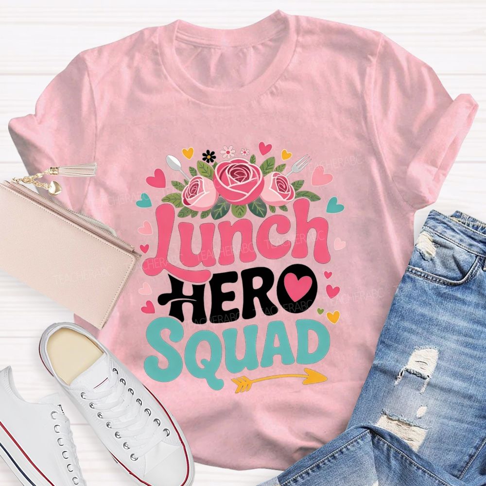 Lunch Hero Squad Floral Cafeteria Staff T-shirt
