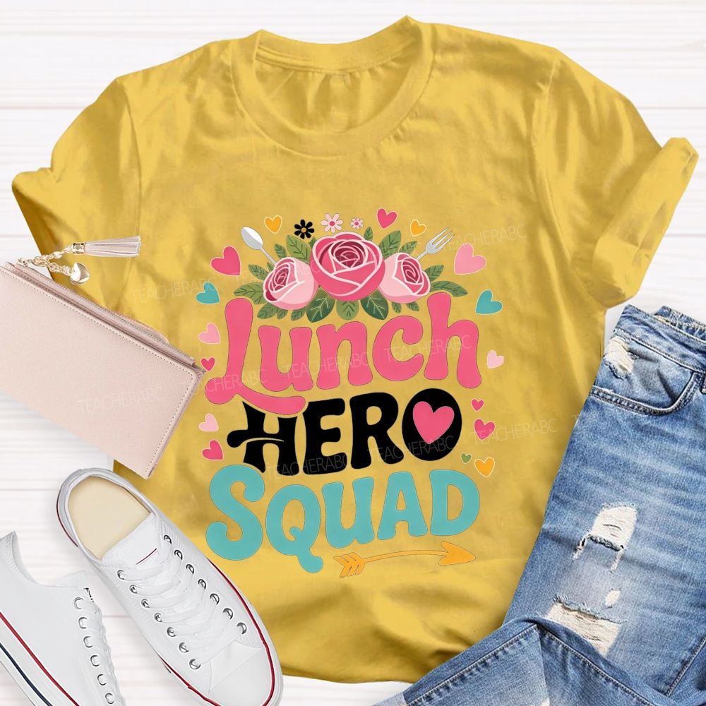 Lunch Hero Squad Floral Cafeteria Staff T-shirt