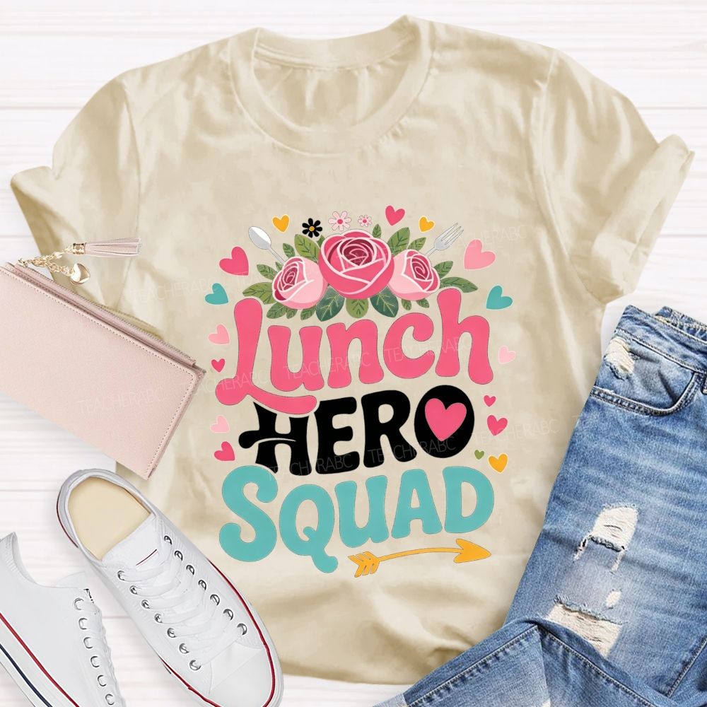 Lunch Hero Squad Floral Cafeteria Staff T-shirt
