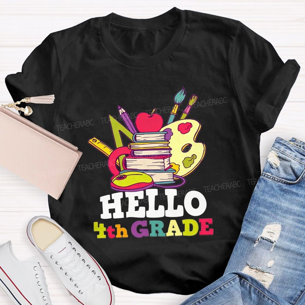 Personalized Grade Colorful Book Paint Palette 4th Grade Teacher T-shirt