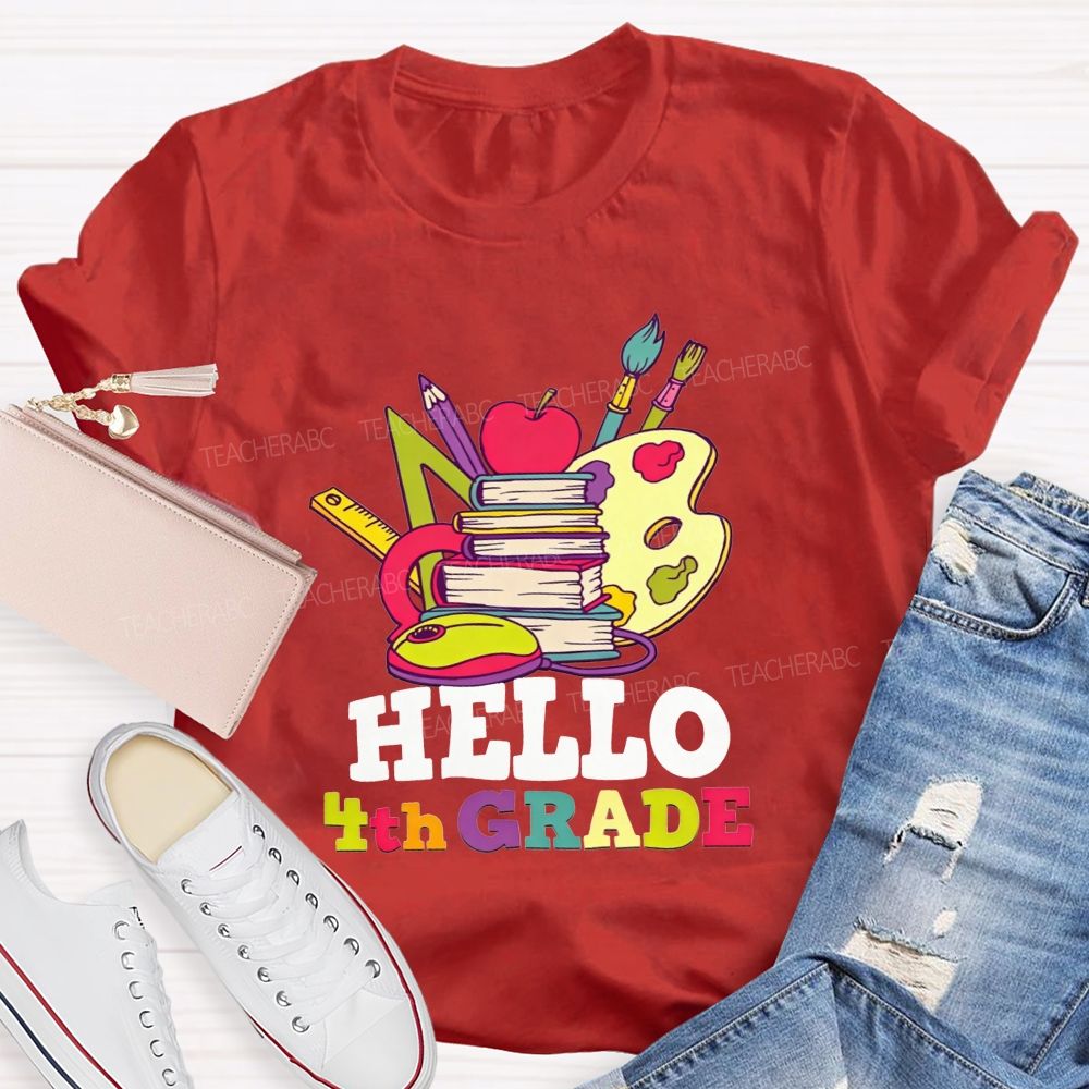 Personalized Grade Colorful Book Paint Palette 4th Grade Teacher T-shirt
